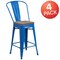 Flash Furniture High Blue Metal Counter Height Stool with Back and Wood Seat, 24", PK4 4-CH-31320-24GB-BL-WD-GG - alternate 5